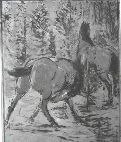 Pferde in der Schwemme von Franz Marc